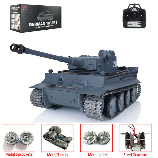7.0 Henglong 1/16 Upgraded Metal German Tiger I 3818 RTR RC Tank Barrel Recoil BB IR Sounds Lights Smoke Metal Tracks Drive Idler Wheels