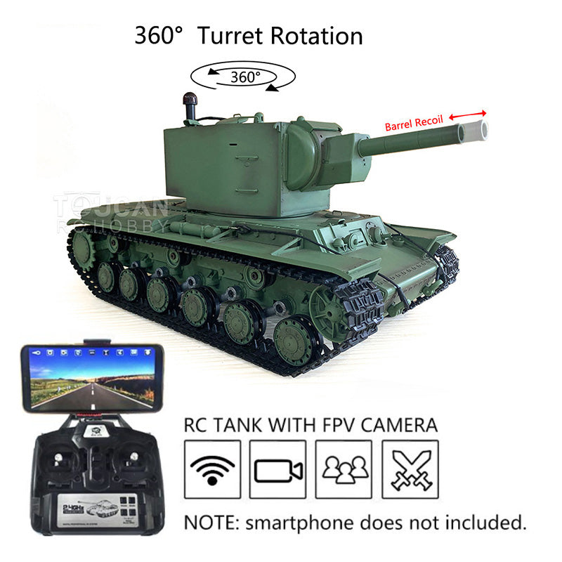 Henglong 1/16 Plastic TK7.0 Soviet KV-2 RTR RC Tank 3949 with FPV 360 Degrees Turret Barrel Recoil BB IR Smoke Steel Gearbox