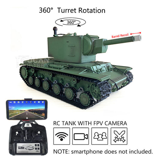 Henglong 1/16 Plastic TK7.0 Soviet KV-2 RTR RC Tank 3949 with FPV 360 Degrees Turret Barrel Recoil BB IR Smoke Steel Gearbox