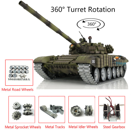 Henglong 1/16 TK7.0 Russian T72 RTR RC Tank 3939 with BB IR 360 Degrees Turret Smoke Metal Tracks Gearbox Sprockets Idlers Road Wheels