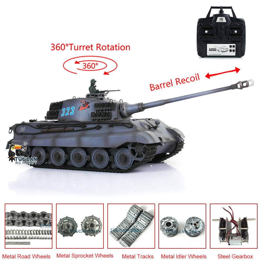 Henglong 1/16 7.0 Customized 3888A King Tiger RTR RC Tank Barrel Recoil 360 Degree Turret BB IR