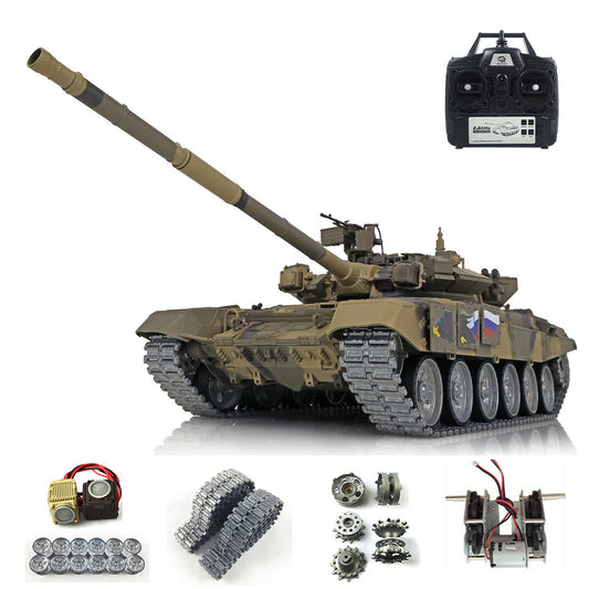 IN Stock Henglong 1/16 7.0 T90 3938 RTR RC Tank 360 Turret Twin-Pin Metal Track Wheels Red Eyes BB IR 360 Degree Turret Smoke Remote Control Military Vehicle