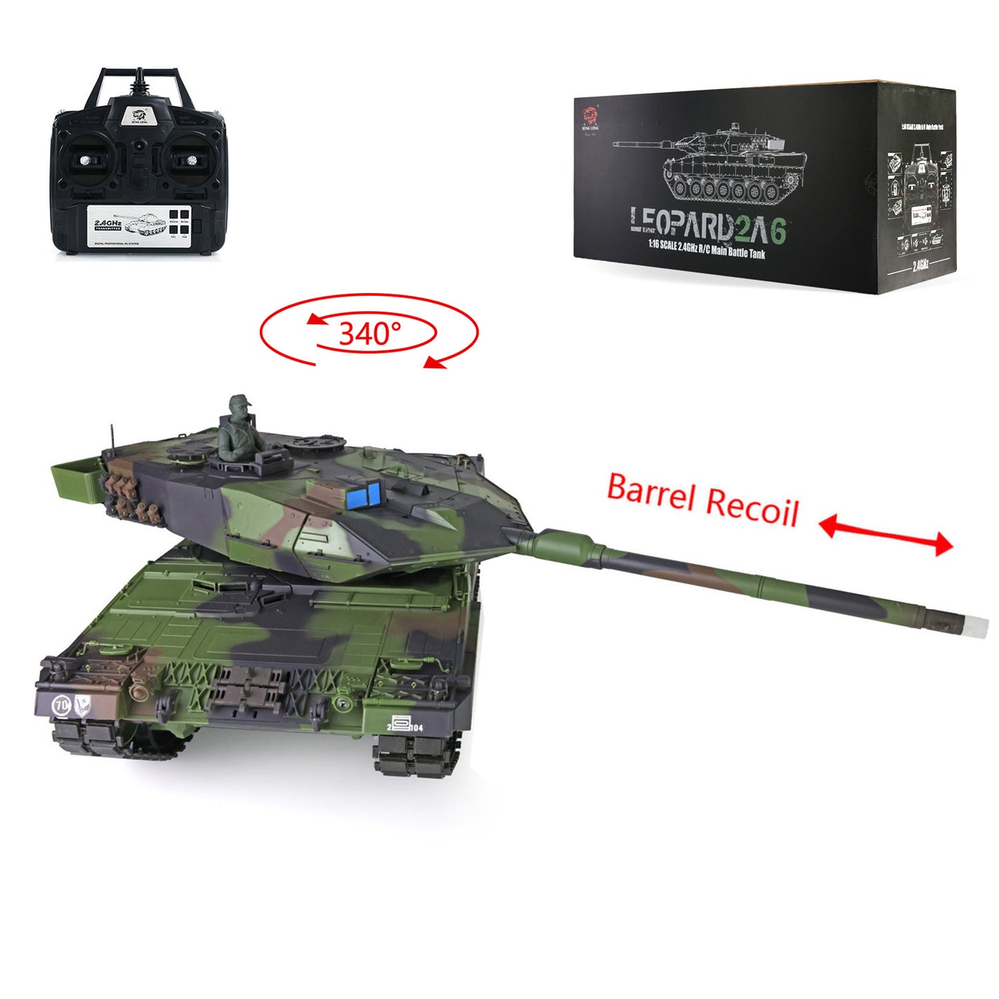 Henglong 1/16 7.0 Plastic M1A2 Abrams 3918 Leopard2A6 3889 RTR RC Tank BB Infrared Combat Smoke Barrel Recoil Sound Light System