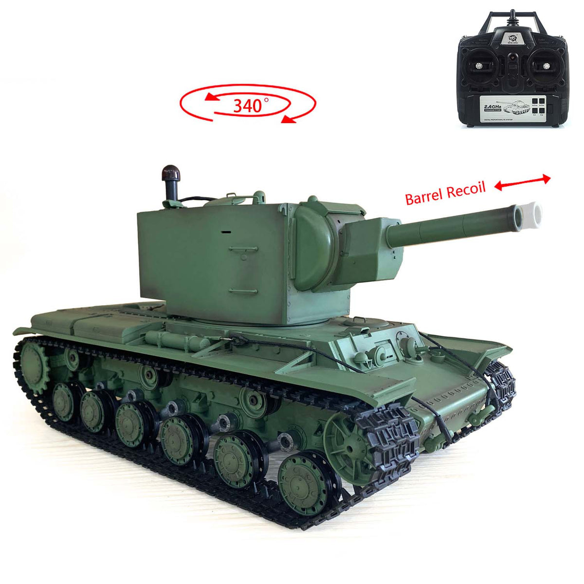 Henglong 1/16 TK7.0 Plastic Soviet KV-2 3949 RTR RC Tank with Barrel Recoil BB Unit Infrared Combat Smoke Sound Light System