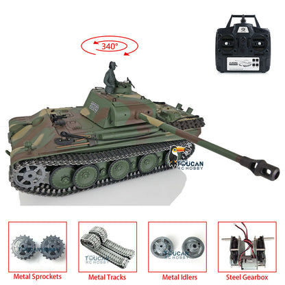 Henglong 1/16 7.0 Upgraded German Panther G RTR RC Tank 3879 Metal Tracks Sprocket Wheels BB Infrared Combating System Smoke 340 Degree Turret Sound Light