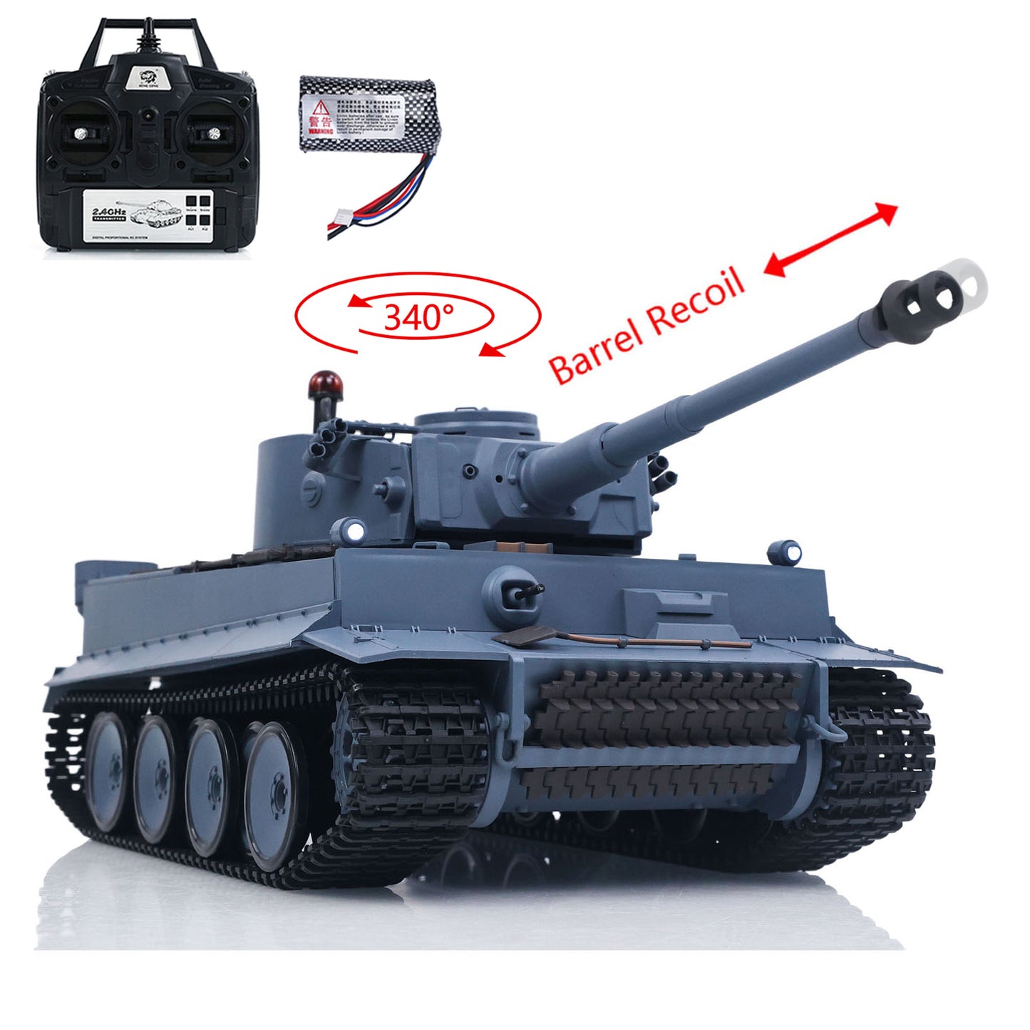2.4 Ghz Henglong 1/16 7.0 Plastic 3818 Tiger I RTR RC Tank Infrared Combat BB Sounds Lights Smoke Model Metal Barrel Recoil