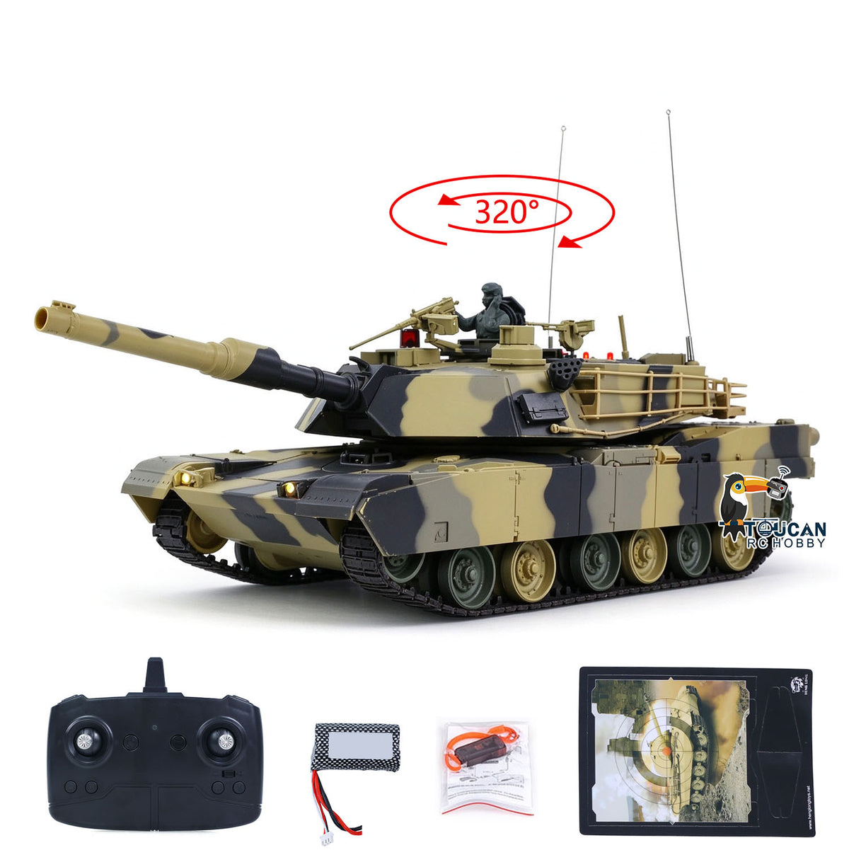 IN Stock Henglong 1/24 Plastic 3816 AbramsM1A2 RC Tank Model with Smoke Infrared Combat Turret Elevation and Depression Sound Light