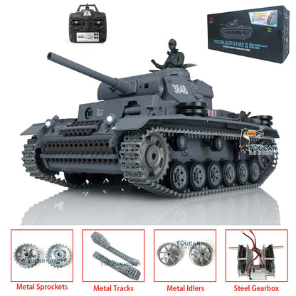 2.4G Henglong 1/16 Snow 7.0 Upgraded Panzer III L RTR RCC Radio Control Tank 3848 Metal Tracks Sprocket Wheels Infrared Combating System