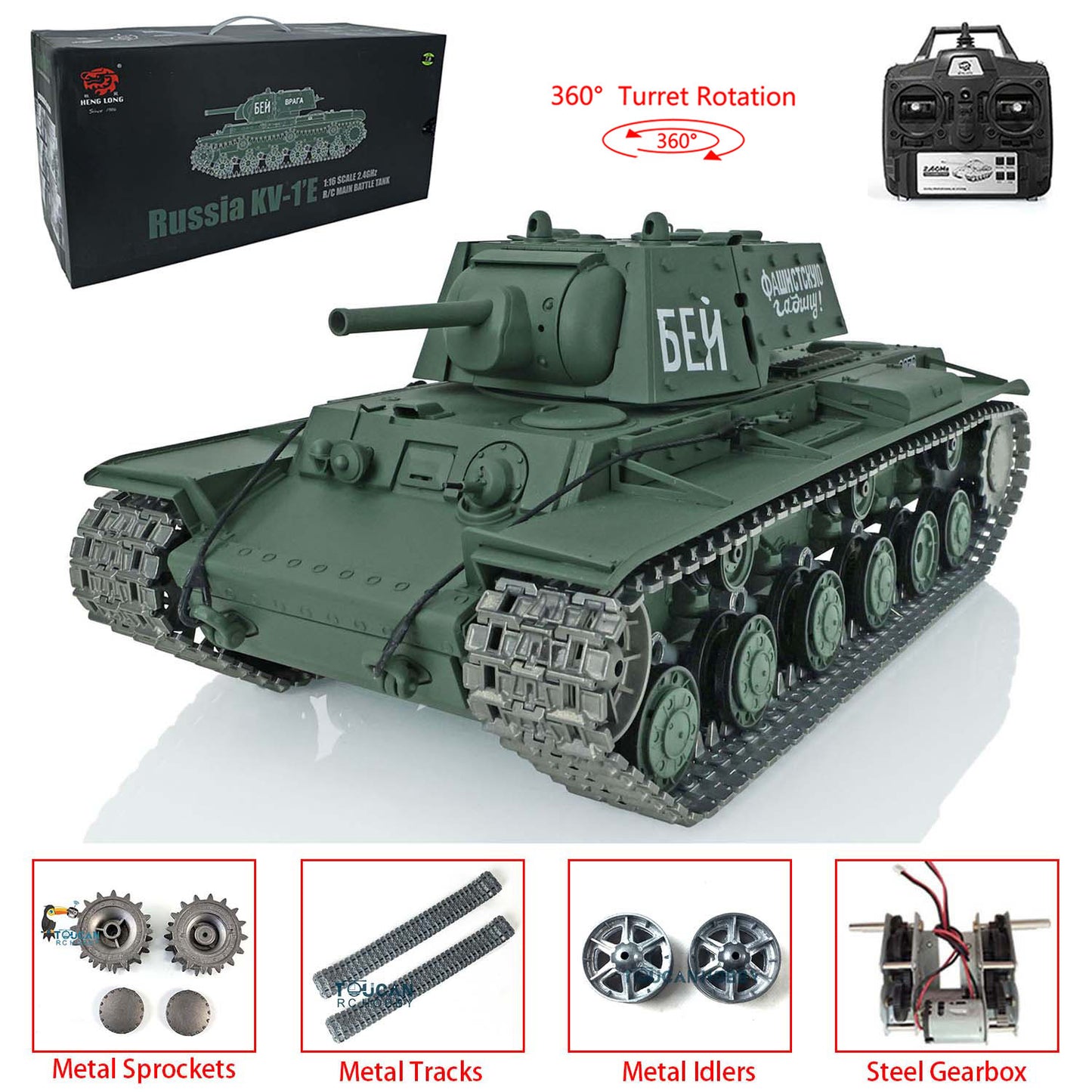 Henglong 1/16 TK7.0 Promotion Soviet Union KV-1 RTR RC Tank 3878 360 Degrees Turret Smoke BB IR Metal Barrel Tracks Sprockets Idlers Wheels Gearbox