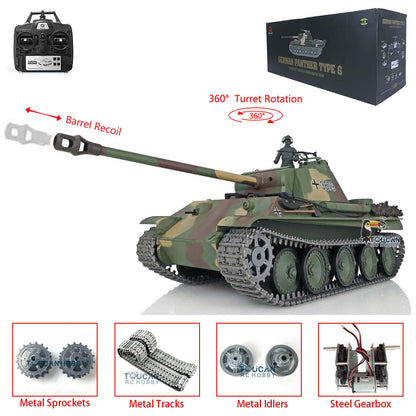 Henglong 1/16 7.0 Upgraded German Panther G FPV RTR RC Tank 3879 W/ 360 Degree Turret Metal Tracks Sprocket Wheels Infrared Combating System
