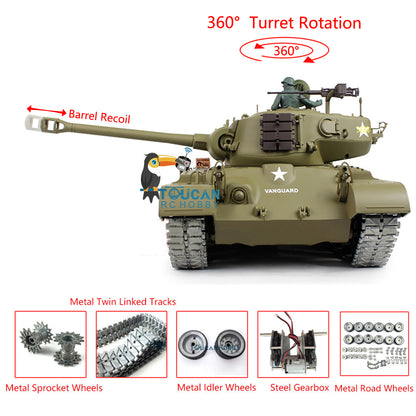 Henglong 1/16 TK7.0 M26 Pershing RC Tank Model 3838 w/ 360 Degrees Rotating Turret Metal Road Wheels Tracks w/ Double Rubber Pad