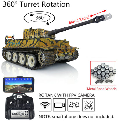 Henglong 1/16 TK7.0 3818 Tiger I RTR RC Tank with FPV 360 Degrees Turret Barrel Recoil Smoke 