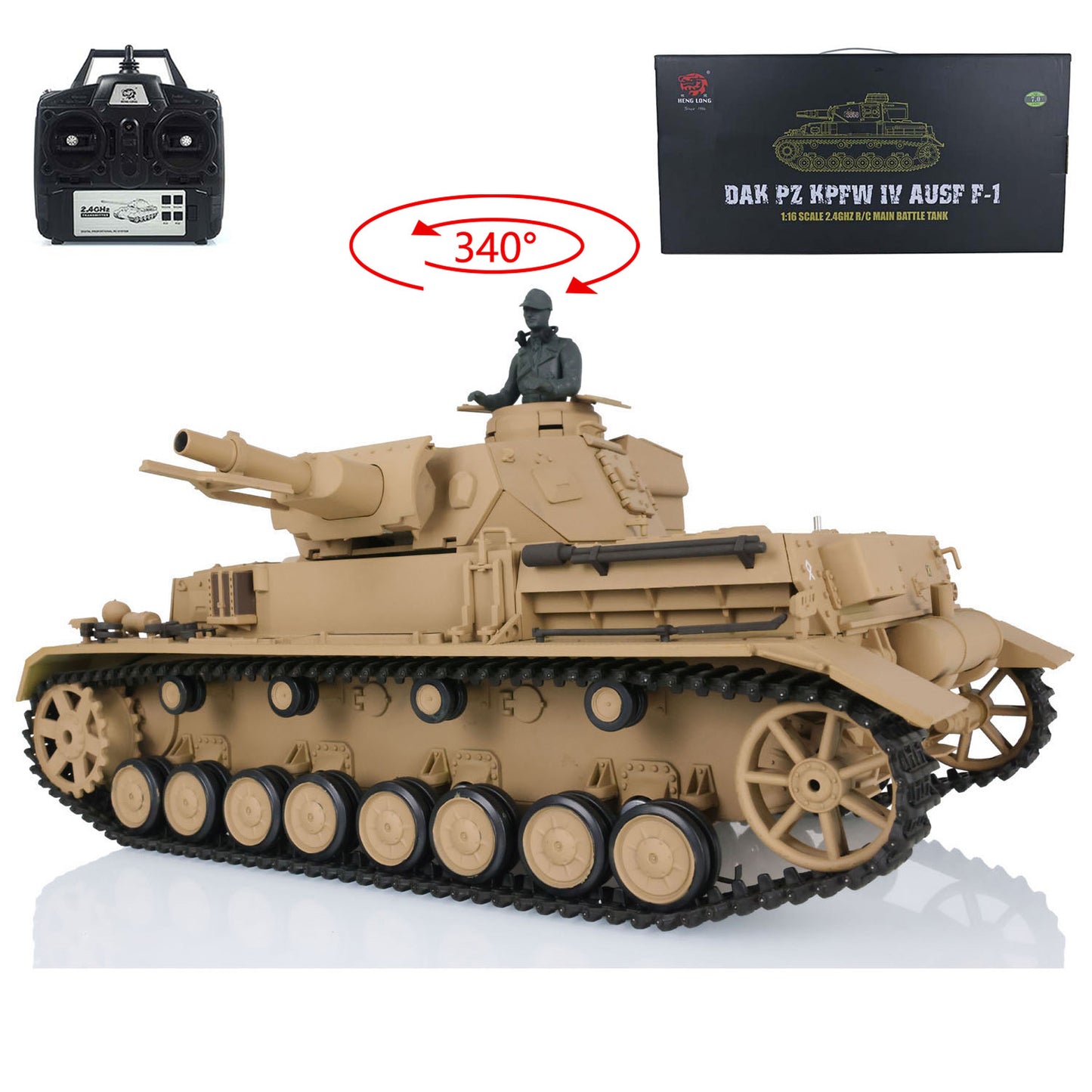 US Warehouse 2.4G Henglong 1/16 7.0 Plastic 3858 German Panzer IV F RTR RC Tank Model Smoke BB IR Sound Light Metal Barrel