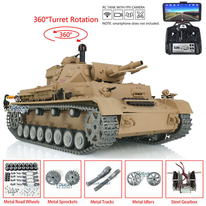 Henglong 1/16 TK7.0 Profession German Panzer IV F2 F RTR RC Tank 3858 3859 360 Degrees Turret FPV IR BB Smoke Metal Tracks Sprockets Idlers Road Wheels Gearbox