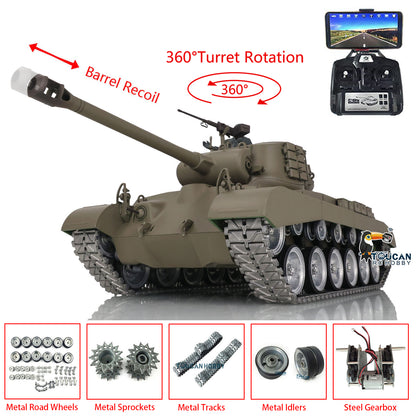 Henglong 1/16 7.0 Customized M26 Pershing 3838 RTR RC Tank FPV BB IR 360 Degree Turret Smoke Metal Tracks Drive Road Idlers Wheels Gearbox