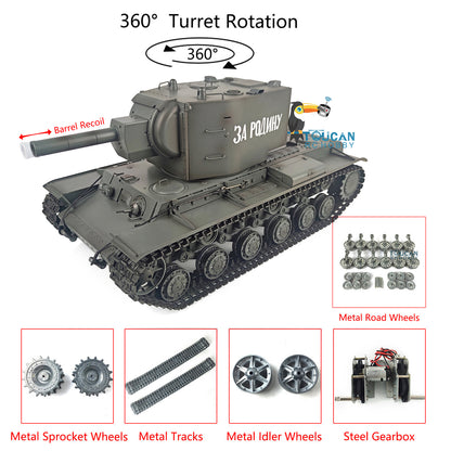 Henglong 1/16 7.0 Customized Soviet KV-2 Gigant 3949 RTR RC Tank BB IR 360 Degree Turret Metal Tracks Road Drive Idler Wheels