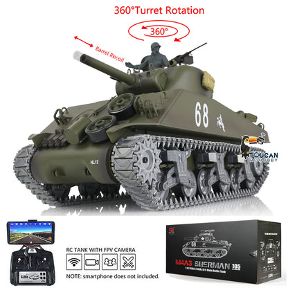 Henglong 1/16 TK7.0 3898 M4A3 Sherman RTR RC Tank with 360 Degrees Turret FPV IR BB Smoke Barrel Recoil Metal Tracks Sprockets Idlers Road Wheels