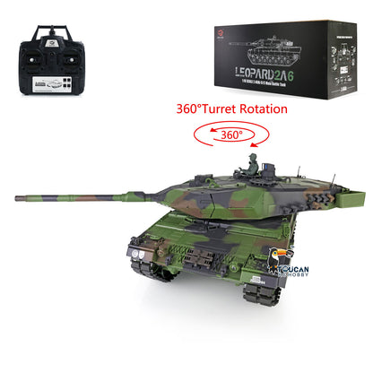 Henglong 1/16 7.0 RC Tank 3889 Green Plastic Leopard2A6 Assembled 360 Degree Turret Rotation BB Unit Infrared Combat Idle Smoke Metal Road Wheel Suspension