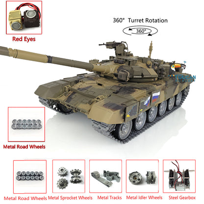 1/16 Henglong 7.0 Russian T90 RC Tank 3938 360 Degree Turret Red Eyes Metal Road Wheels Barrel lifting Idle Smoke Infrared Combating System
