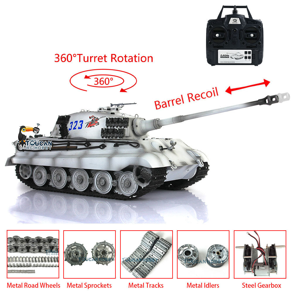 Henglong 1/16 7.0 Customized 3888A King Tiger RTR RC Tank 360 Turret Sounds Lights