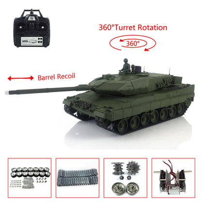 Henglong 1/16 7.0 Leopard2A6 RTR RC Tank Remote Control Military Model 3889 IR BB Smoke Barrel Recoil 360 Degree Turret Metal Tracks Wheels Gearbox