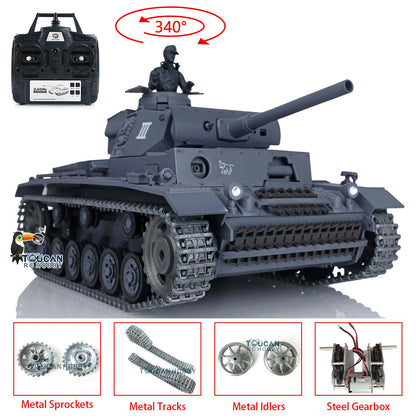US Stock Henglong 1/16 7.0 Upgraded 3848 German Panzer III L RTR RC Tank BB Infrared Combat Smoke Sound Light Metal Gearbox Tracks Military Vehicle
