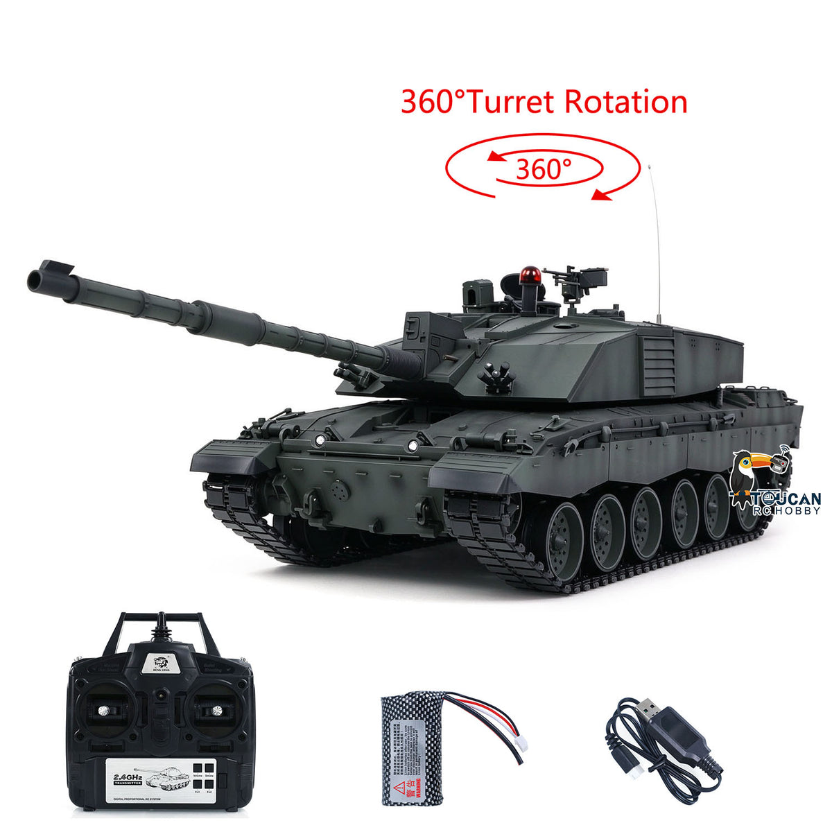 Henglong 1/16 TK7.0 Professional British Challenger II 3908 RTR RC Tank with 360 Degrees Turret BB IR Smoke Metal Tracks Sprockets Idlers Road Wheels Gearbox