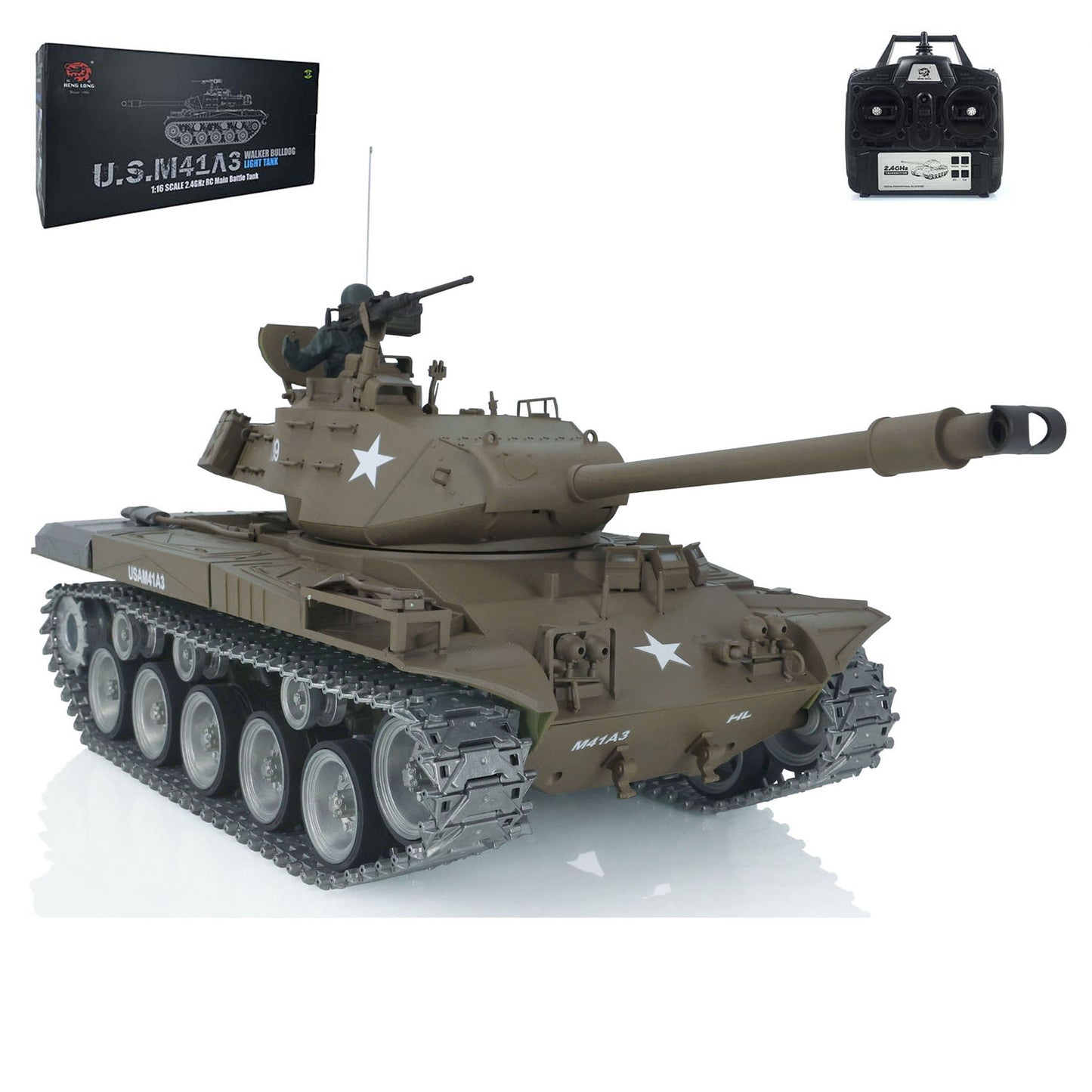 US Warehouse Henglong 1/16 7.0 Customized 3839 Walker Bulldog RTR RC Tank Model 360 Degree Turret Smoke BB IR Metal Road Drive Idler Wheels Track Gearbox