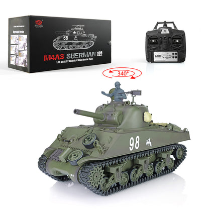 US Stock 2.4Ghz Henglong 1/16 Scale 7.0 Plastic Version M4A3 Sherman 3898 RTR RC Tank Model BB IR Smoke 340 Degree Turret Metal Barrel