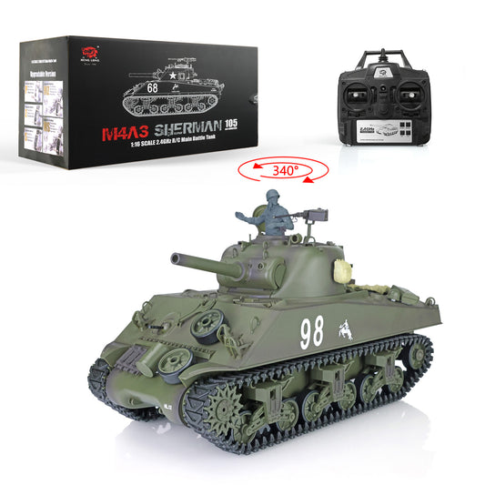 US Stock 2.4Ghz Henglong 1/16 Scale 7.0 Plastic Version M4A3 Sherman 3898 RTR RC Tank Model BB IR Smoke 340 Degree Turret Metal Barrel