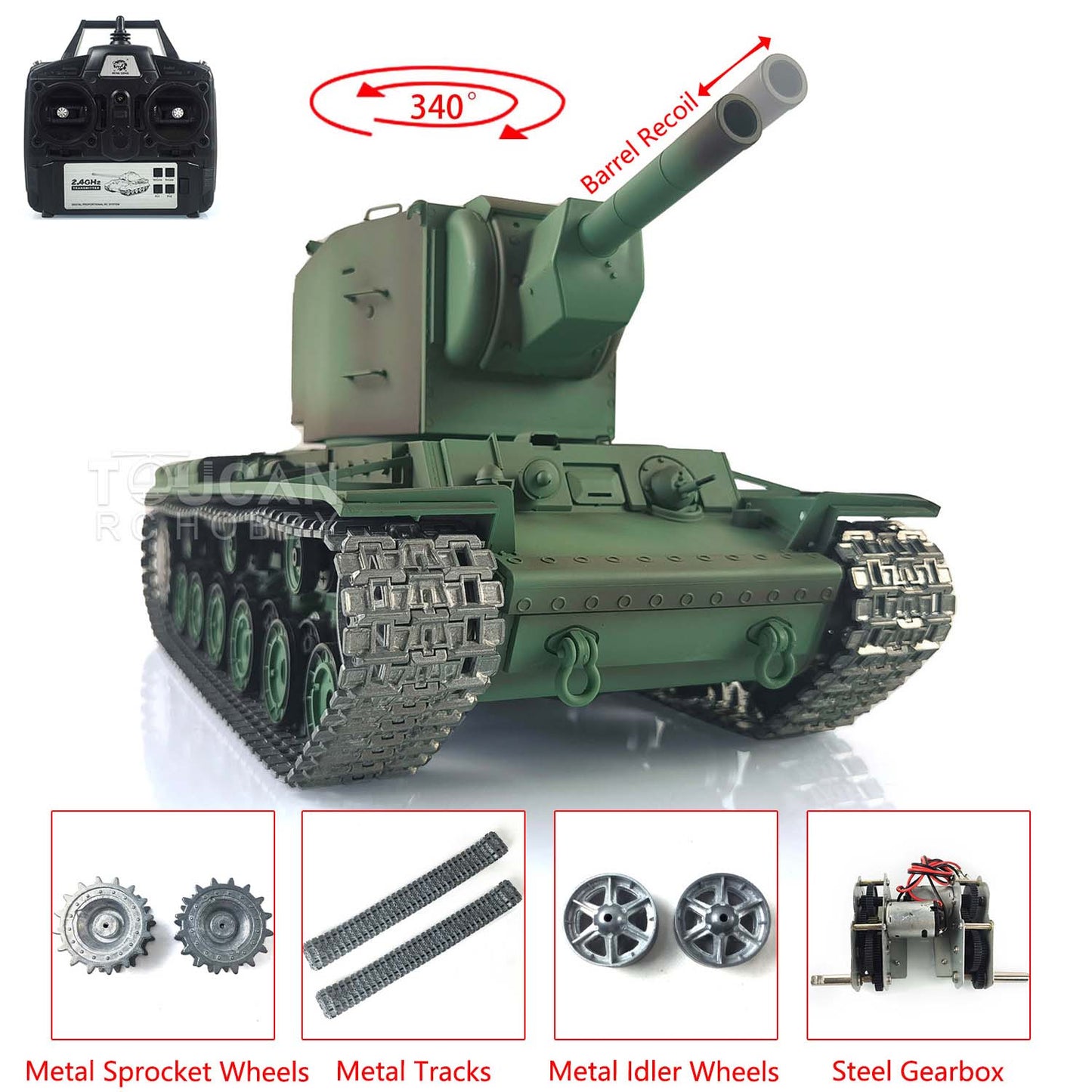 Henglong 1/16 Upgraded 7.0 Soviet KV-2 3949 RTR RC Tank Gigant BB IR Smoke Effect Metal Tracks Drive Idler Wheels