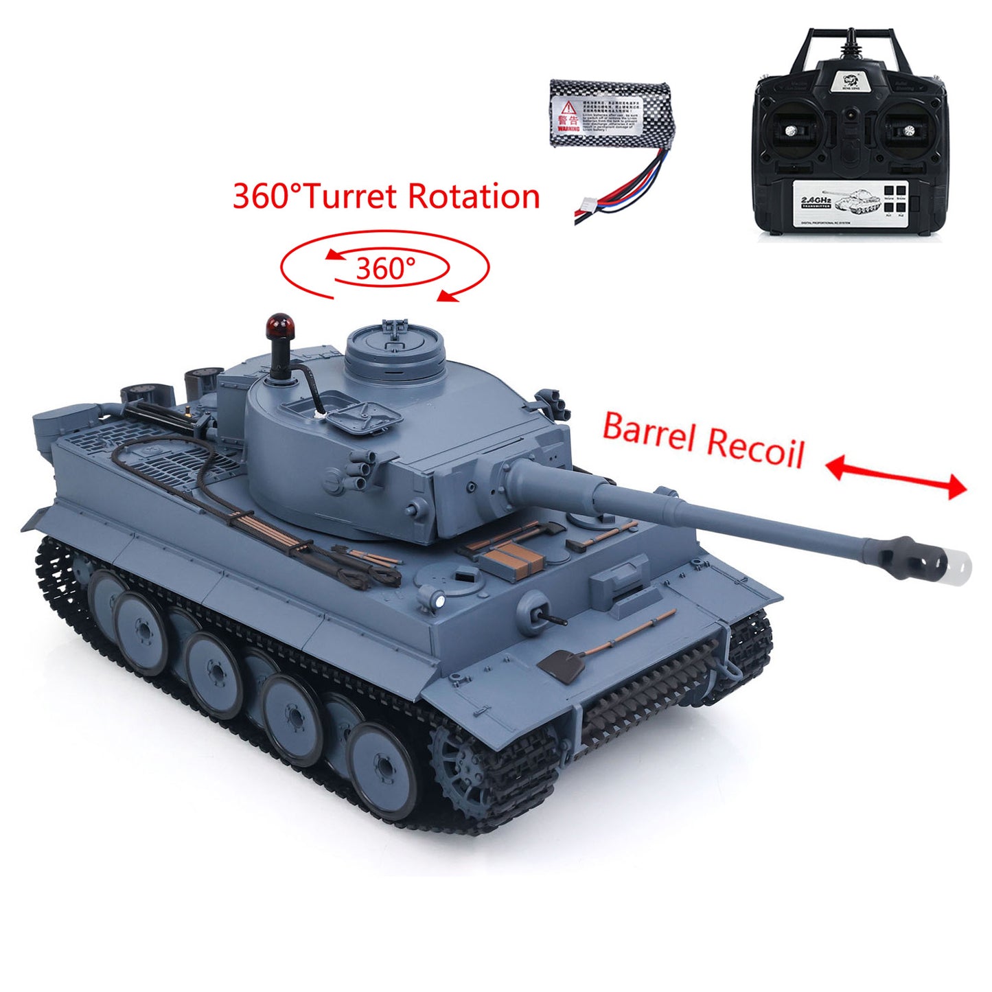 2.4 Ghz Henglong 1/16 7.0 Plastic 3818 Tiger I RTR RC Tank Infrared Combat BB Sounds Lights Smoke Model Metal Barrel Recoil