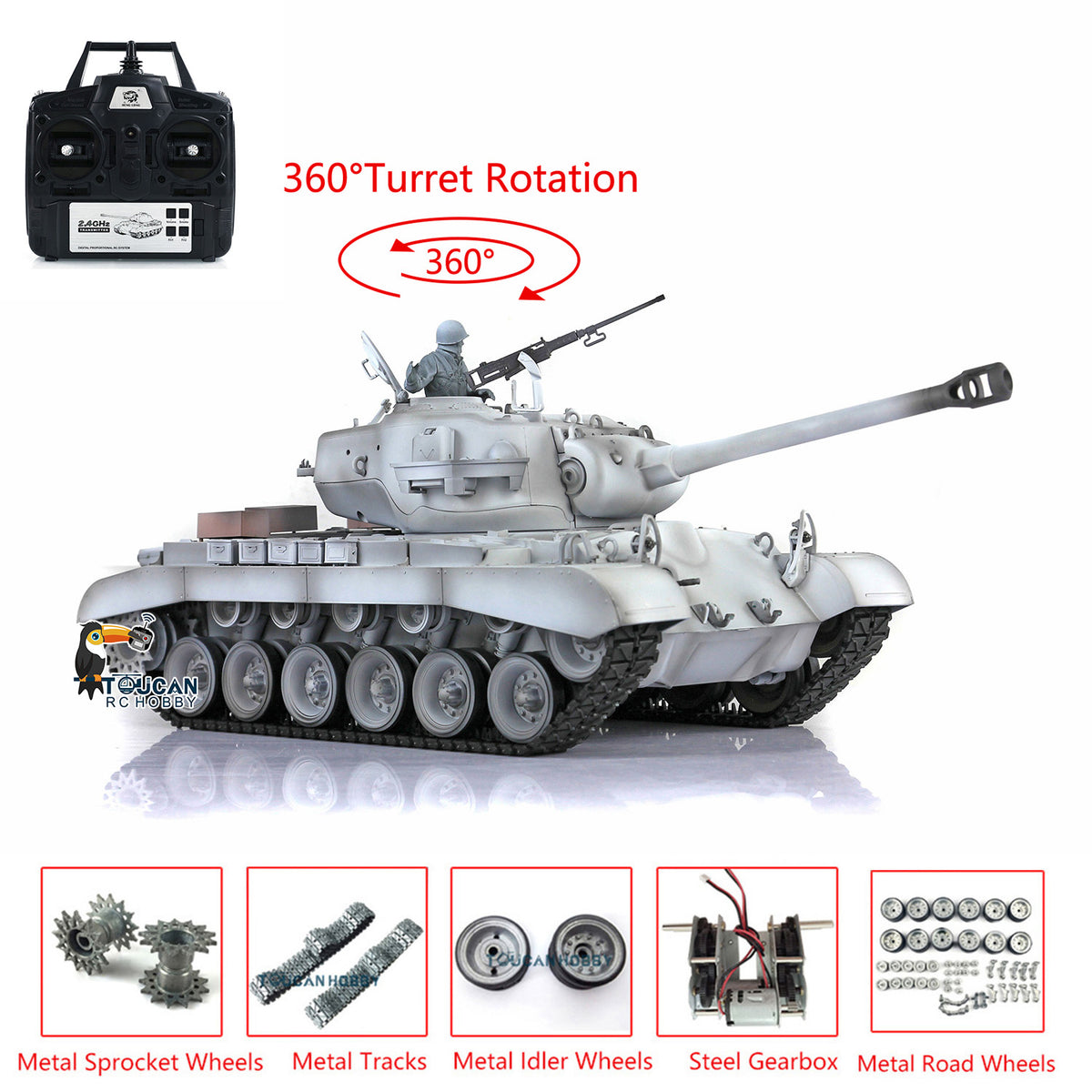 Henglong 1/16 TK7.0 Profession USA M26 RTR RC Tank 3838 with Metal Sprockets Idlers Road Wheels Gearbox Tracks