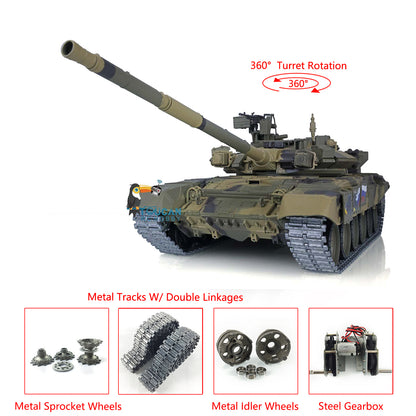 Henglong 1/16 7.0 Upgraded Russia T90 RTR RC Tank 3938 360 Degree Turret Red Eyes BB IR Smoke Sound Light Radio Control Military Vehicle Model
