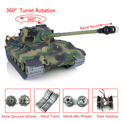 1/16 7.0 Henglong Upgraded Barrel Recoil King Tiger RC Tank 3888A 360 Degree Turret Barrel Recoil Metal Tracks Sprocket Wheels Infrared Combating System