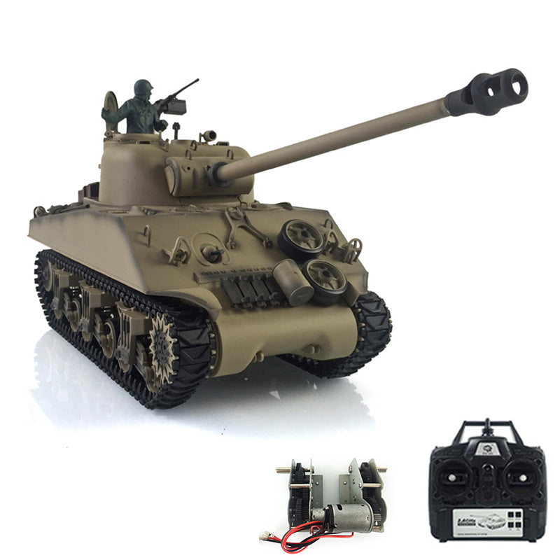 Henglong 1/16 7.0 Plastic M4A3 Sherman 3898 RTR RC Tank 360 Degree Turret BB IR Barrel Recoil Smoke Sound Metal Steel Driving Gearbox Barrel