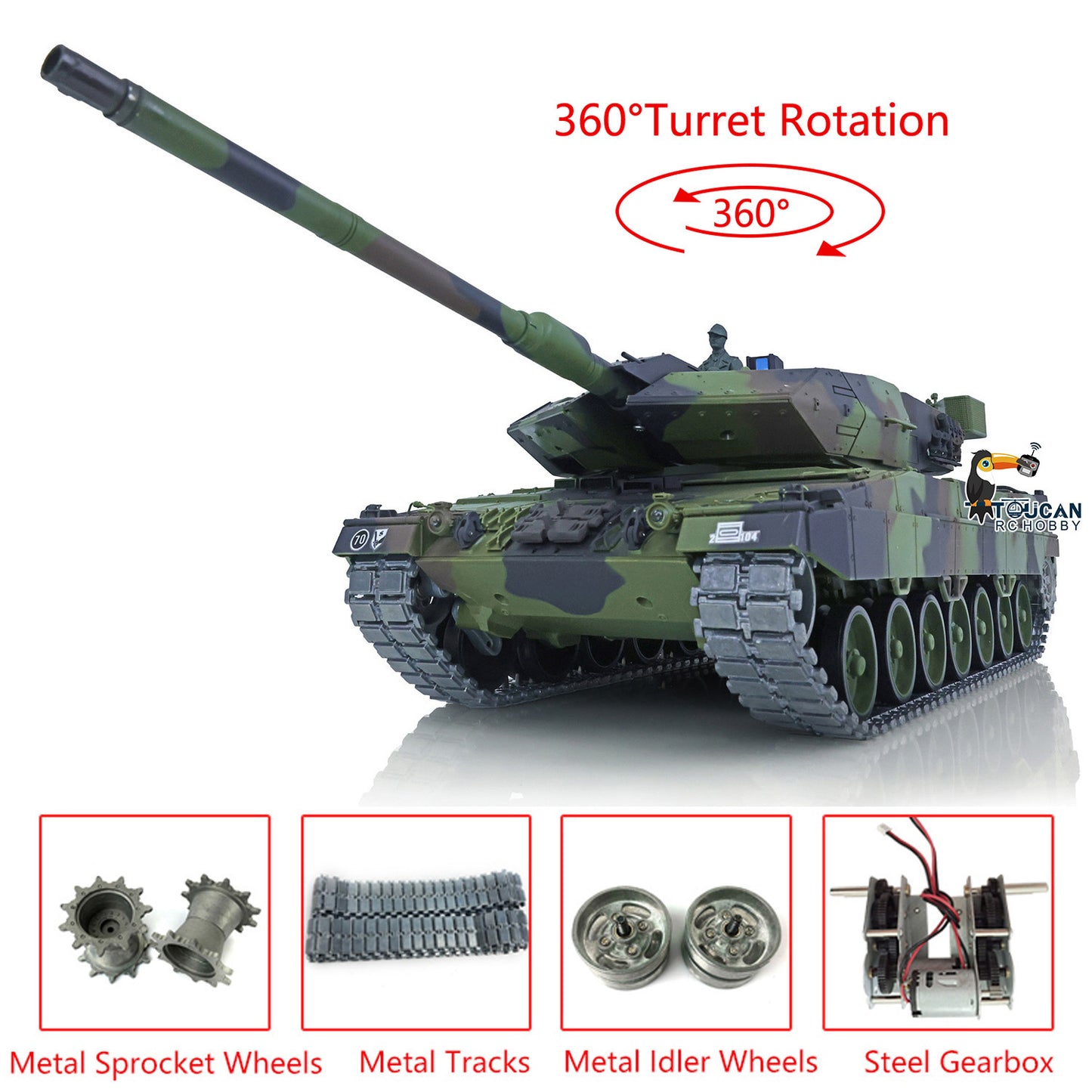 Henglong 1/16 Scale 7.0 Leopard2A6 RTR RC Tank 3889 W/ 360 Degree Turret Metal Tracks Ready to Run Radio Control Vehicle