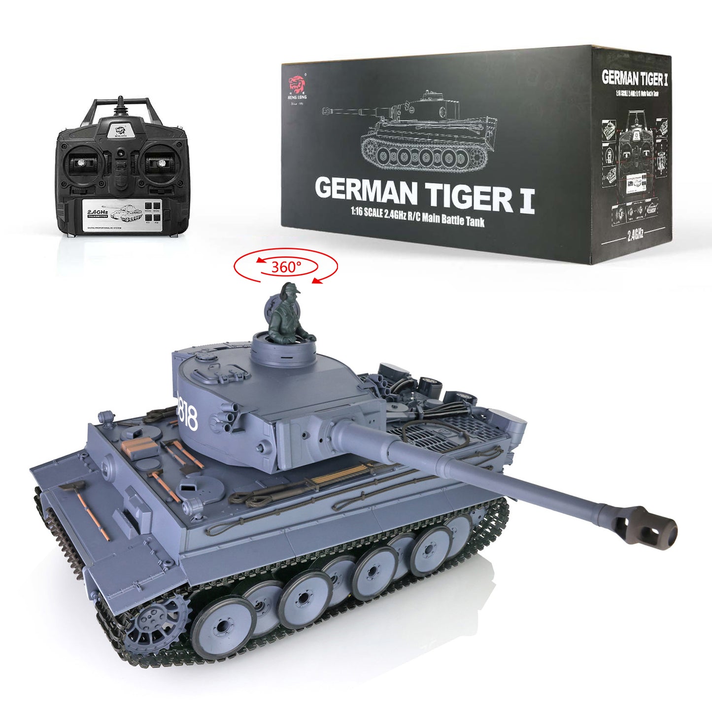 2.4Ghz Henglong 1/16 7.0 Plastic German Tiger I 3818/German Panther V 3819 RTR RC Tank 360 Degree Turret Rotation Infrared Combating System