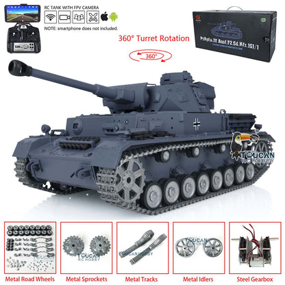 Henglong 1/16 7.0 FPV Customized Panzer IV F2/Panzer IV F RTR RC Tank 3859 Metal Track Driving Wheel 360 Degree Turret Rotation Infrared Combating System