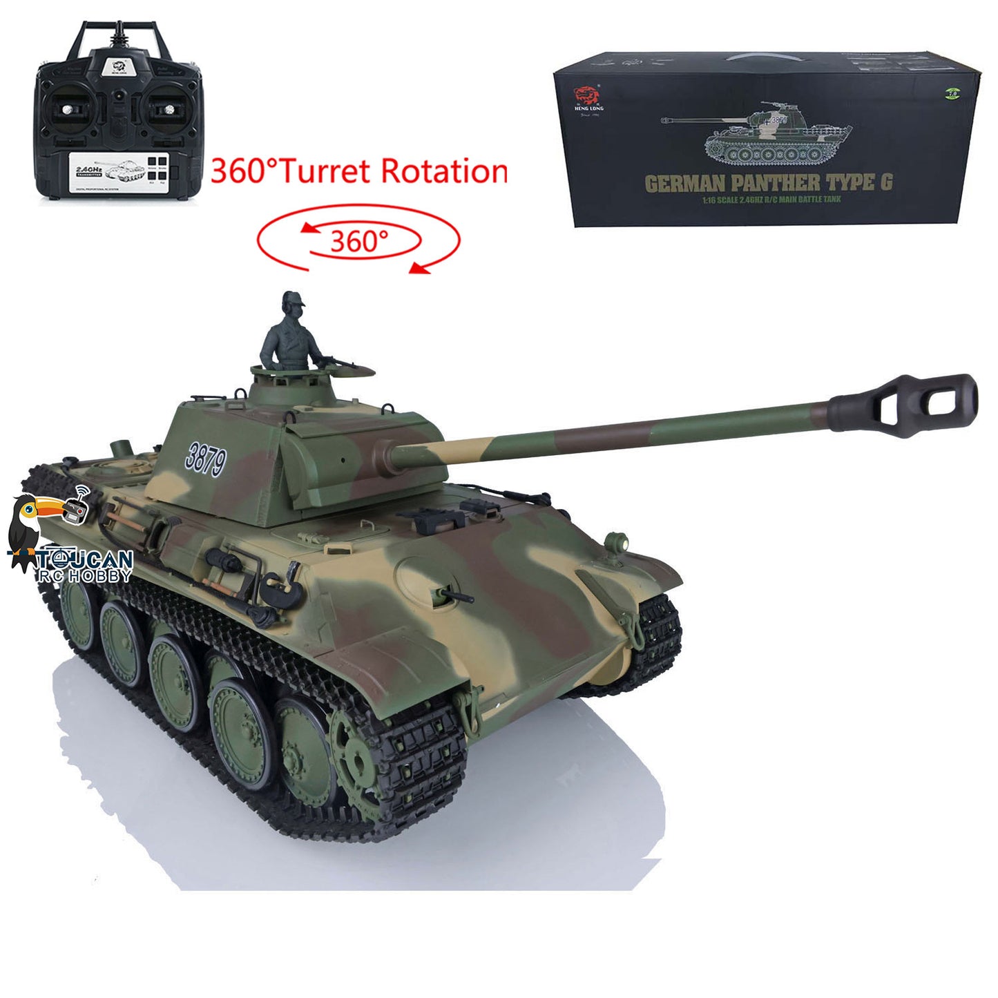 Henglong 1/16 Scale 7.0 Plastic German Panther G/Soviet KV-1 RTR RC Tank 3879 360 Degree Turret Rotation Infrared Combating System Metal Barrel