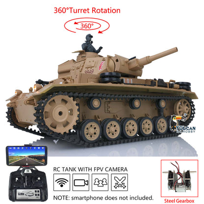Henglong 1/16 Plastic 7.0 3848 3849 Panzer III H L RC Tank with Steel Driving Gearbox Metal Barrel