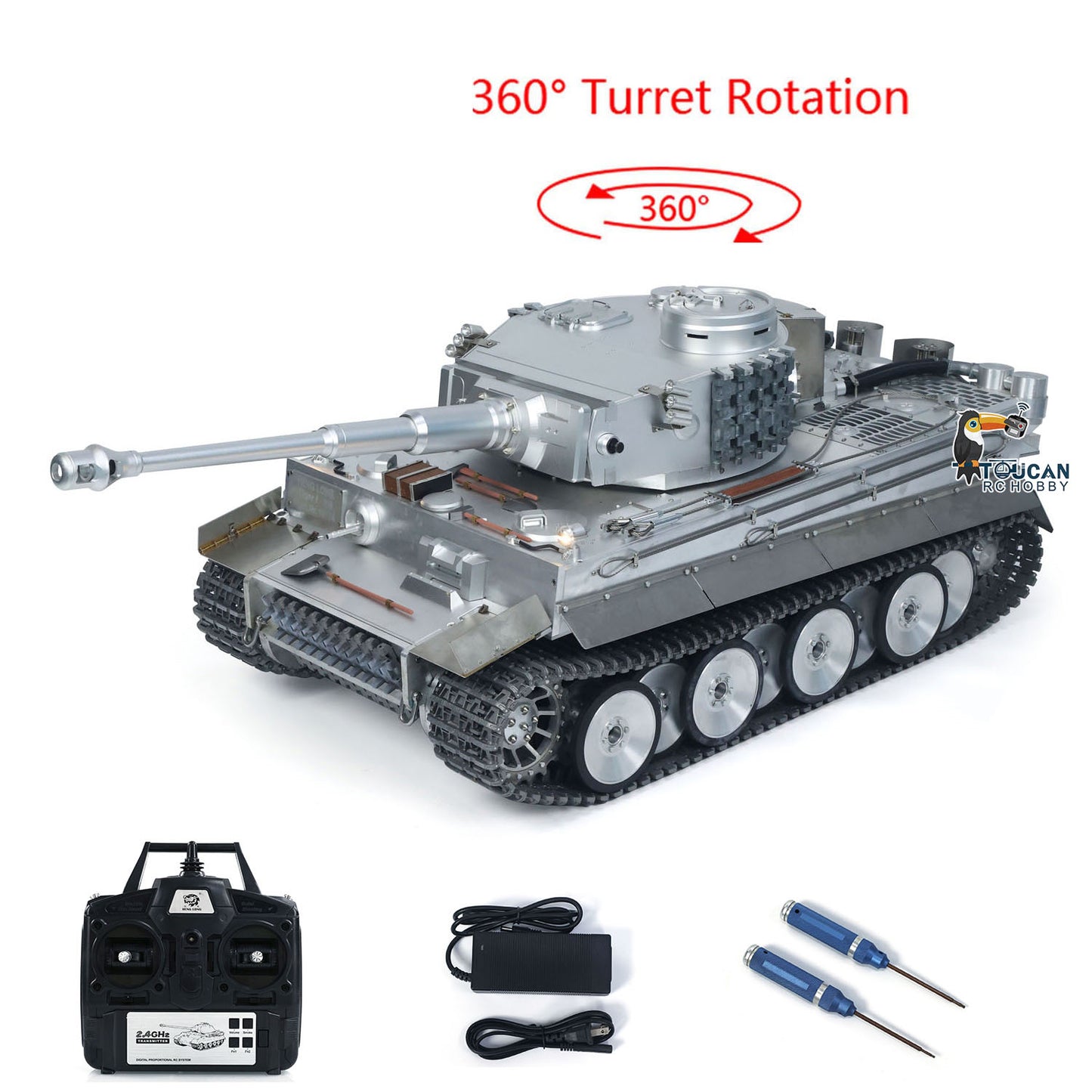 Henglong 2.4G 1/8 Full Metal German Tiger I RTR RC Tank 3818 Model FPV 360 Degrees Turret Barrel Recoil BB IR Smoke Sound Light
