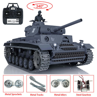 US Stock Henglong 1/16 7.0 Upgraded 3848 German Panzer III L RTR RC Tank BB Infrared Combat BB Smoke Metal Drive Idler Wheels Tracks Gearbox