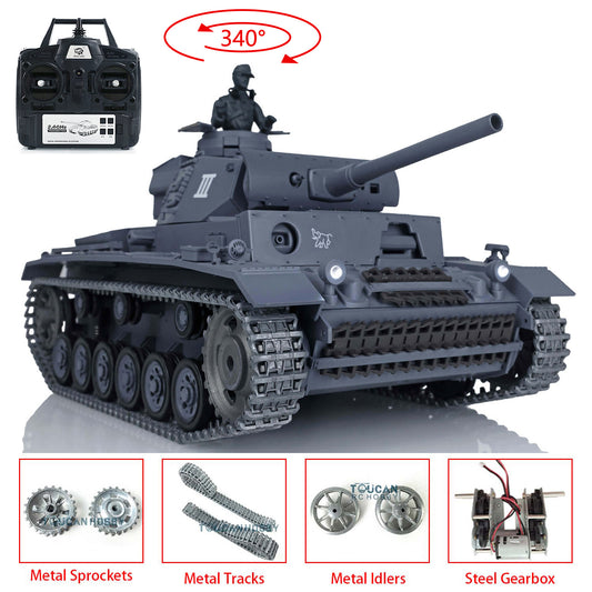 US Stock Henglong 1/16 7.0 Upgraded 3848 German Panzer III L RTR RC Tank BB Infrared Combat BB Smoke Metal Drive Idler Wheels Tracks Gearbox