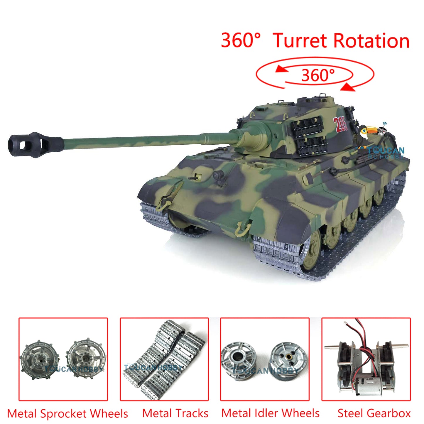 Henglong 1/16 TK7.0 Promotion German King Tiger Henschel RTR RC Tank 3888A 360 Degrees Turret Smoke BB IR Metal Barrel Tracks Sprockets Idlers Wheels Gearbox
