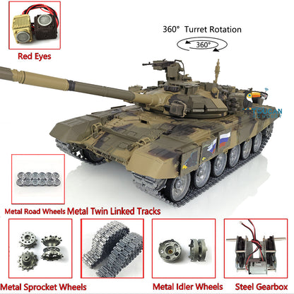 IN Stock Henglong 1/16 TK7.0 Profession Russian T90 3938 RTR RC Tank 360 Degrees Turret Red Eyes Smoke BB IR Metal Track Sprockets Idlers Road Wheels
