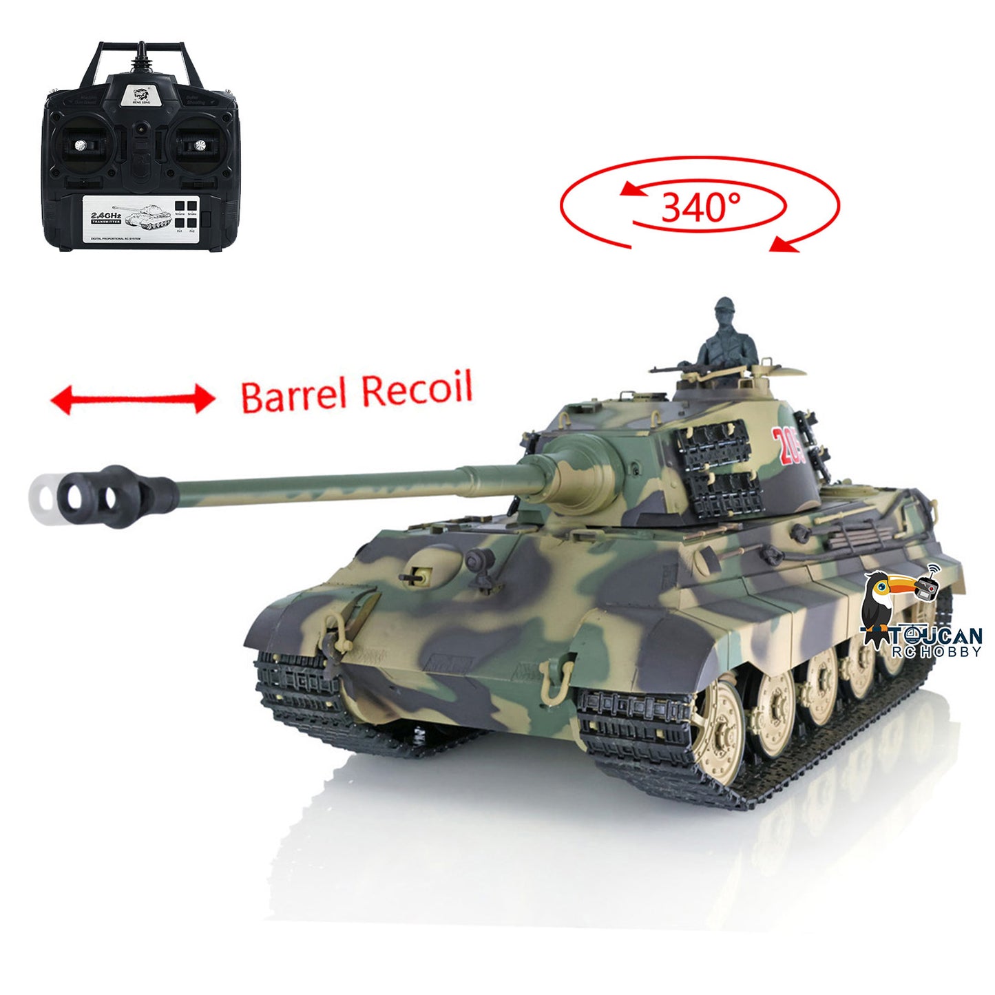 Henglong 1/16 TK7.0 Plastic German King Tiger Henschel 3888A RTR RC Tank with Barrel Recoil Infrared Combat BB Smoke Unit Sound Light