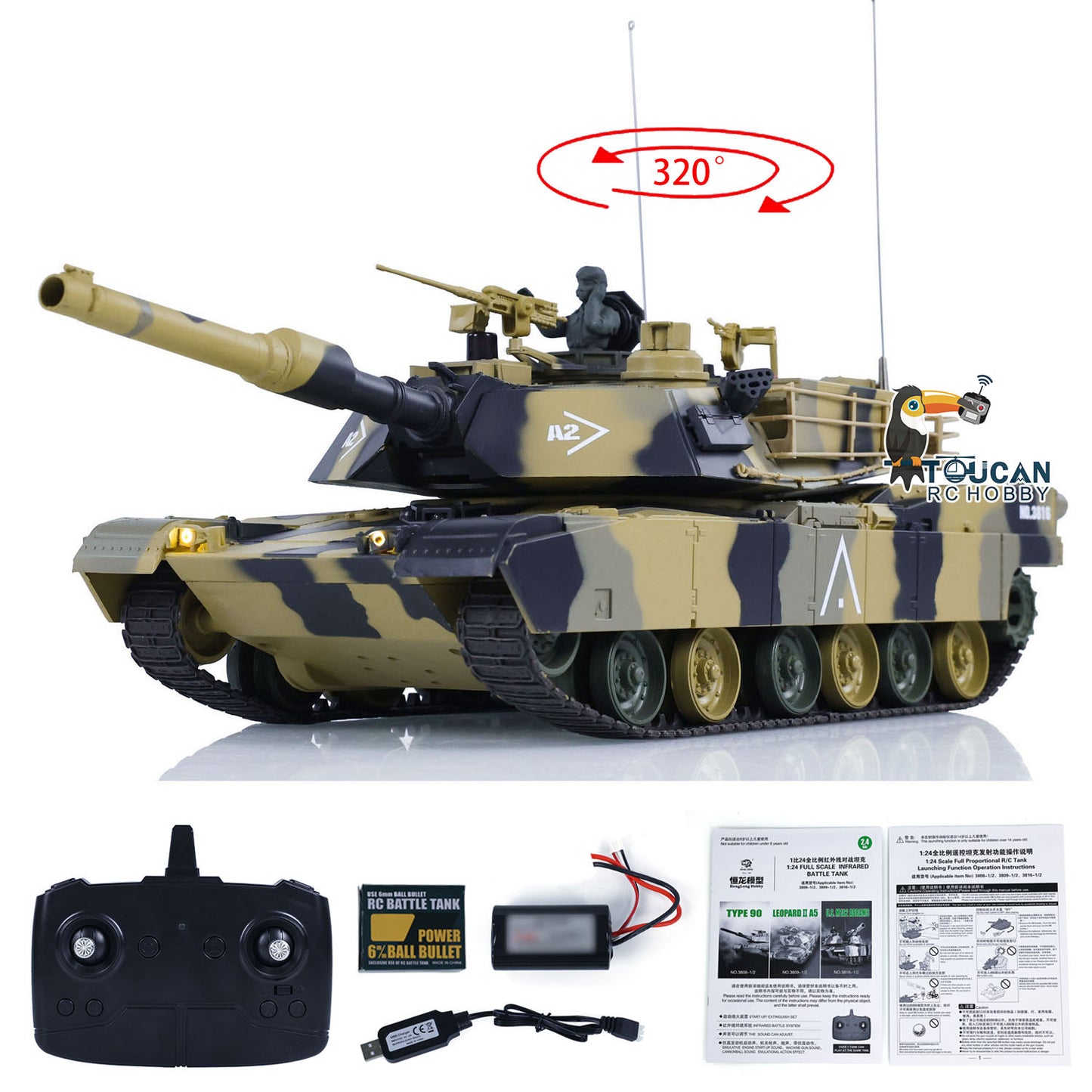 Heng Long 1/24 RC Plastic Tank 3816-2 3809 2.4G Remote Control Assembled With Infrared Combating BB Shooting System Tank Model