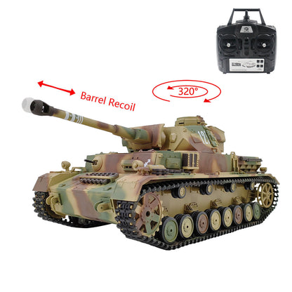 Henglong 1/16 TK7.0 Special Spray Painting Plastic German Panzer IV F2 3859 RTR RC Tank with Metal Suspension Arm Gearbox Smoke
