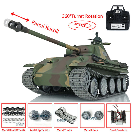 US Stock Heng Long 1/16 7.0 Customized German Panther G 3879 RTR RC Tank Barrel Recoil 360 Degree Turret Metal Tracks Drive Idler Road Wheels